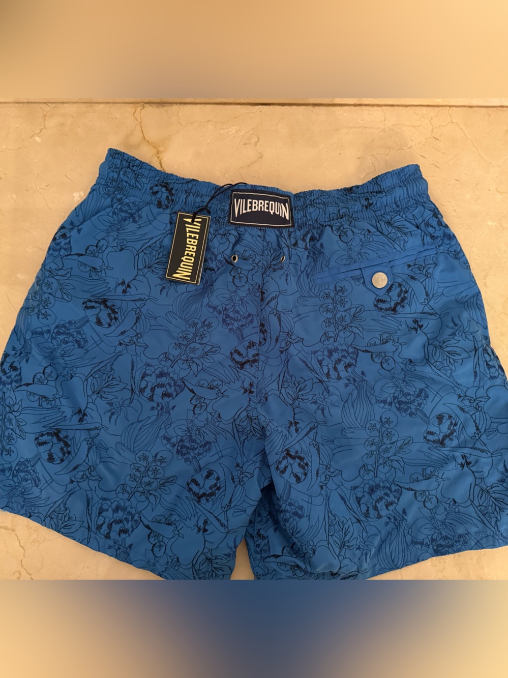 NWT Limited Edition Vilebrequin Blue Embroidered Floral Swim Shorts. Retail $900